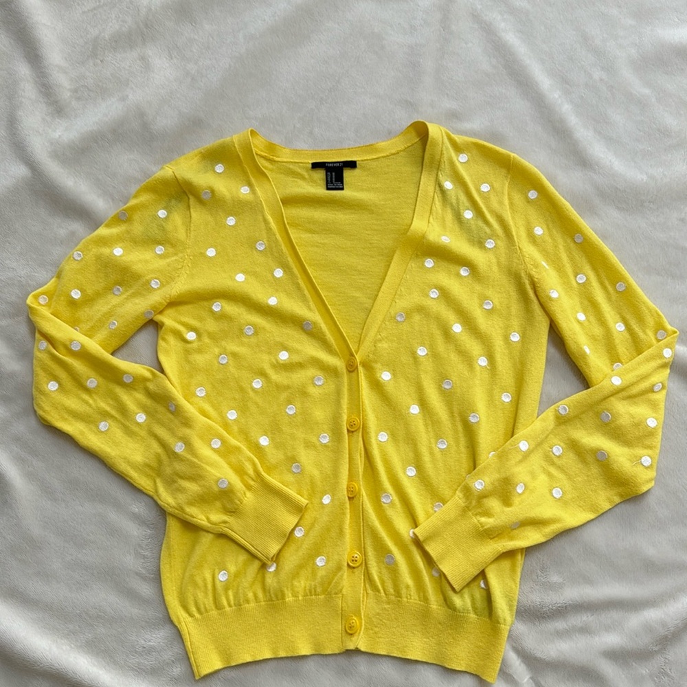 Forever 21 Yellow Polka Dot Cardigan-size M